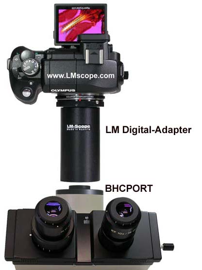 Olympus BH, BHS and BHT microscope with c-mount port and LM adapter Olympus E330