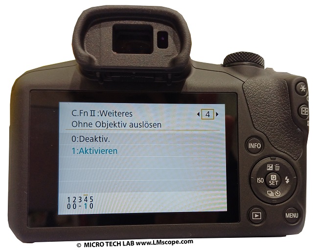 Disparo sin lente Cmara microscpica EOS R100, se debe activar el disparo sin lente original