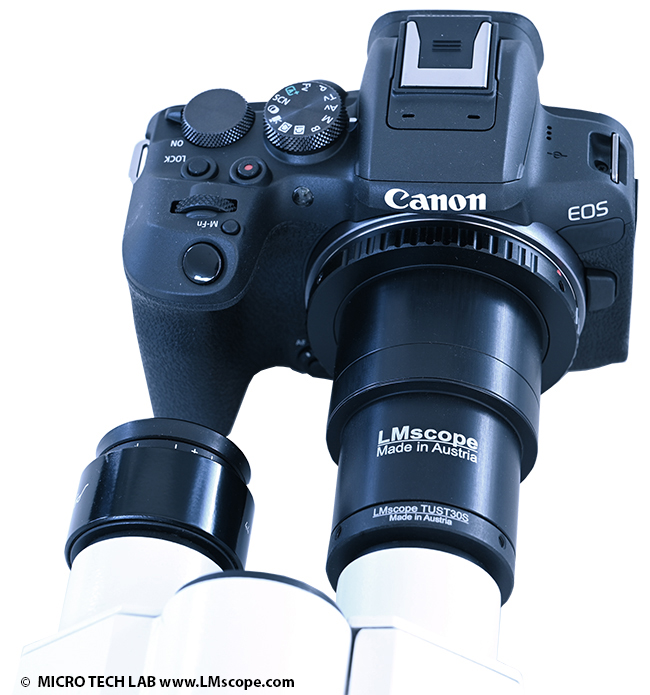  Montaje de Canon EOS R100 en el tubo ocular, cmara ocular