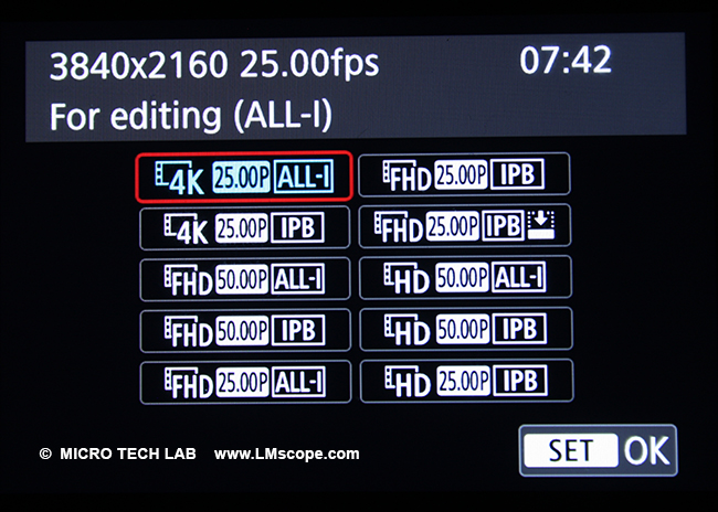 Men: Canon EOS R:  Videoeinstellungen / Full HD / 4K