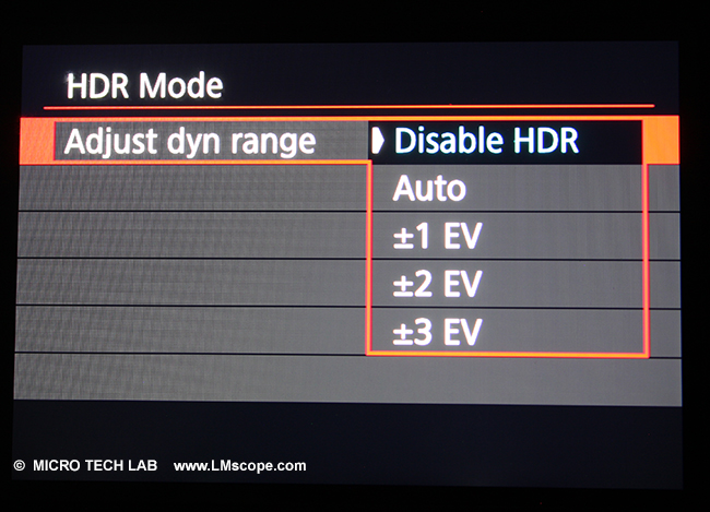 Mode HDR avec camera microscopique