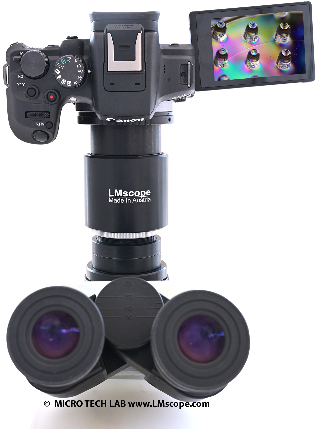 Professional LM microscope adapter with integrated optics for the photo tube and the eyepiece tube