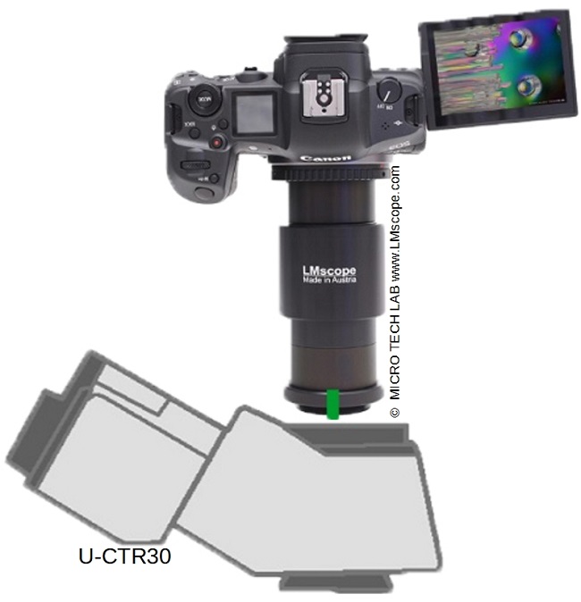 Olympus CX41:Montage einer Digitalkameraam Olympus U-CTR30 Fototubus mit Adapter Lsung