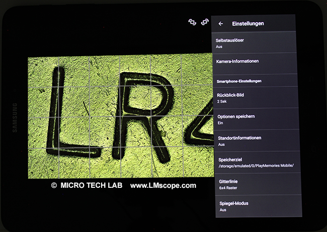 Sony app measuring microscopic specimen on tablet