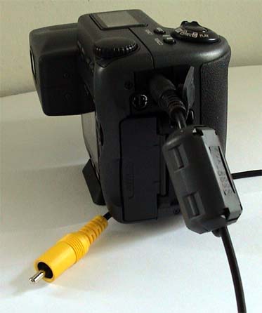Attachment of video cable and connection to digital camera