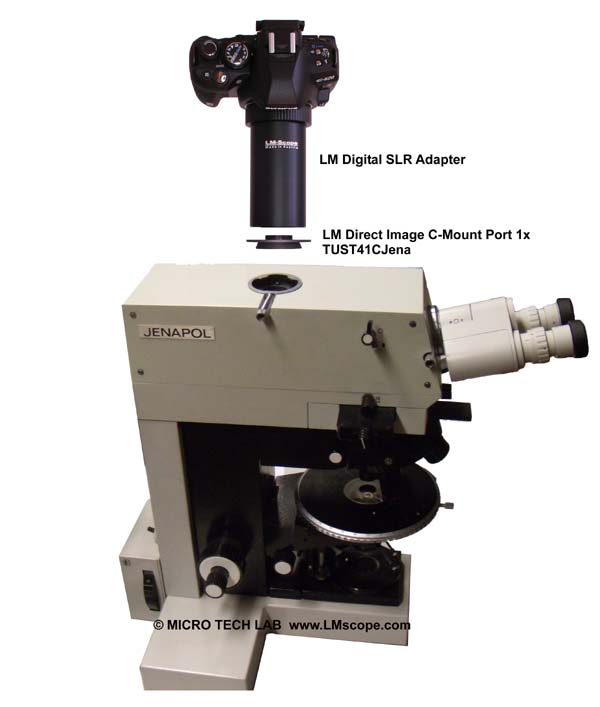 microscopio Jena con C-mount port e LM adaptador