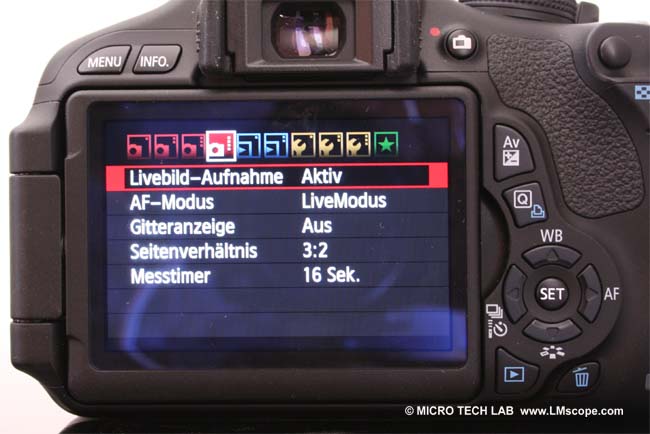 Canon EOS 600D: Aktivierung des Live View