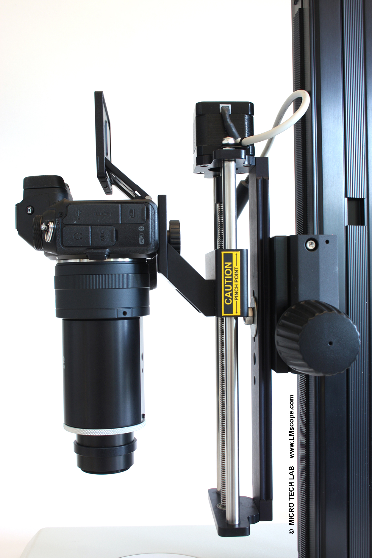 LM macroscope with Stackshot rail option mounting plate focus stacking