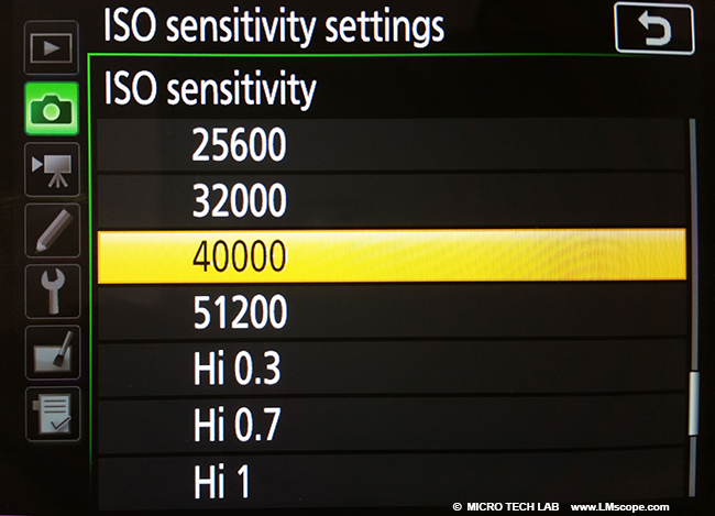 high ISO settings Nikon DSLR for microscopy