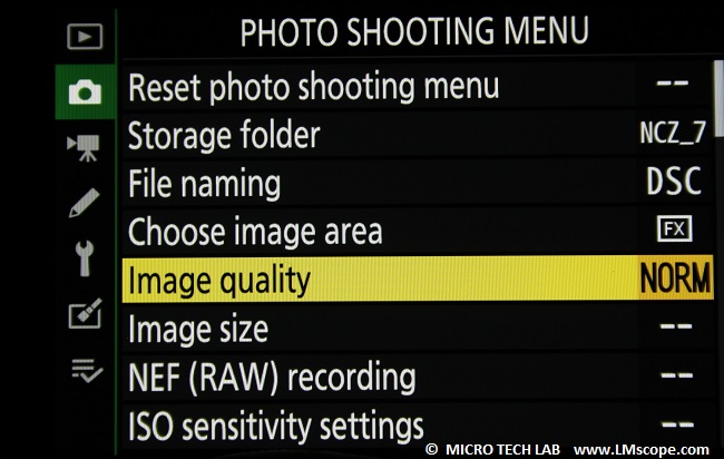 Nikon Z7 ajustar la calidad de la imagen