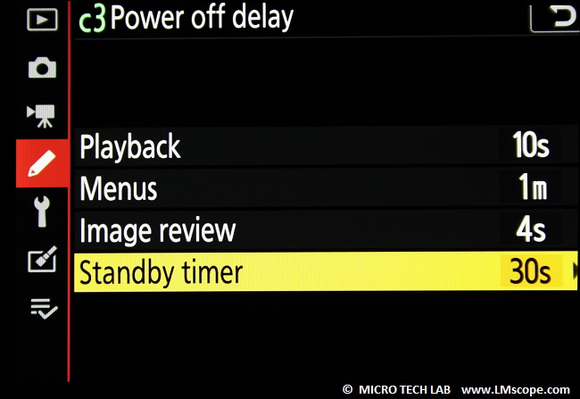 Nikon Z7 menu desactivacion de los temporizadores de espera