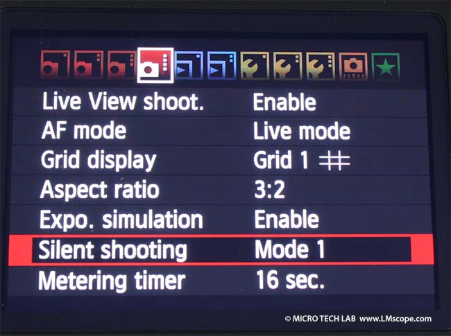 Silent mode Canon EOS 60D menu