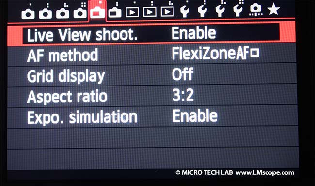 Canon EOS working with live view