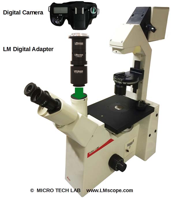 Leica DM IRB microscope with digital camera adapter microscopecamera