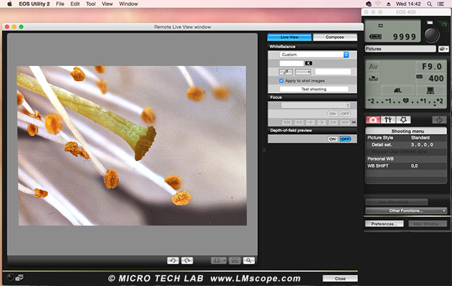 Canon EOS Utility 2 Mini Mac Makroskop mode de visee directe