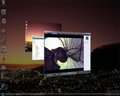 Windows Media Player in the 3D Desktop with the Windows Flip 3D function.