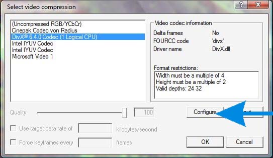 DivX codec choose