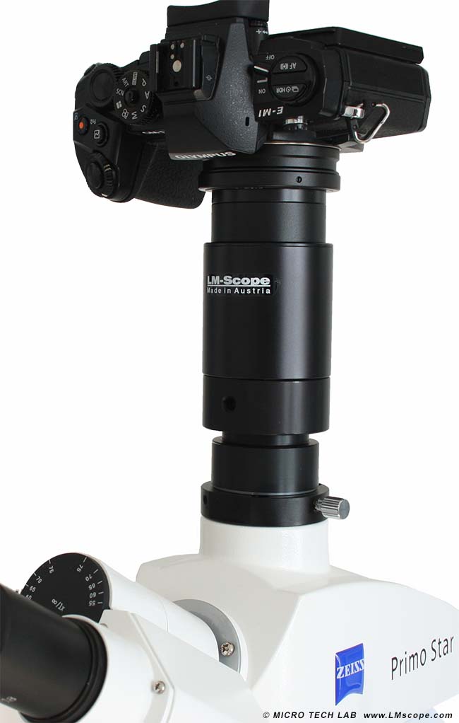 Olympus OM-D E-M1 avec LM digital Adapter au port photo Microscope