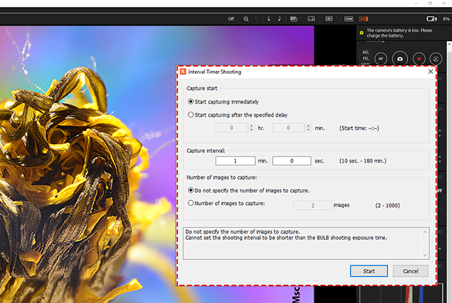 capture interval and delay Imaging Edge software microscopecamera