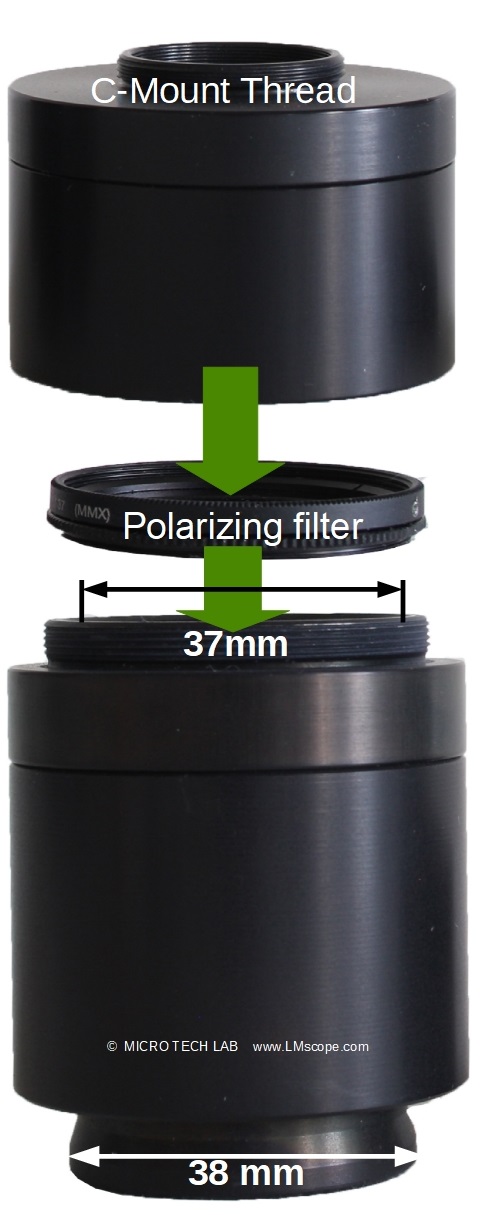 Integrierter Polfilter in Mikroskopadapter c-mount 1x