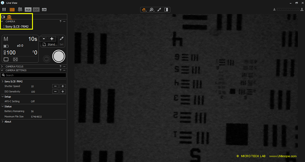 Sony Alpha 7R II Softwaresteuerung tethering Mikroskopie