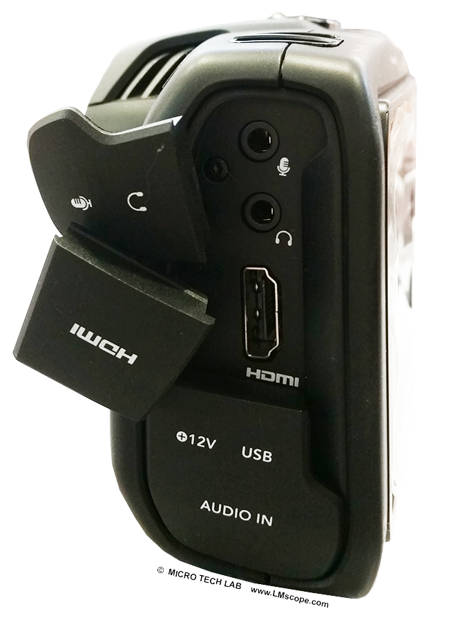 Schnittstellen HDMI / Mikrofon / 12V : Blackmagic Pocket Cinema Camera