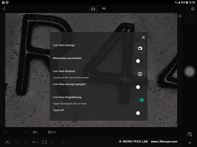 Canon DSLR App Live View Einstellungen