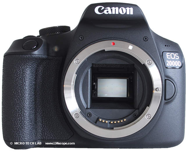 Canon EOS 2000D APS-C camera microscope adapter