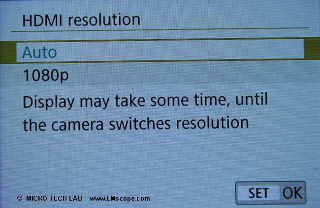 Canon EOS 250D HDMI resolution setting