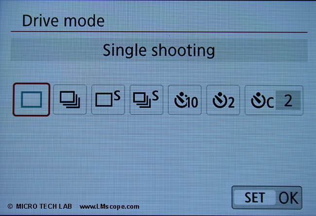 camera setting Canon EOS 250D single shooting