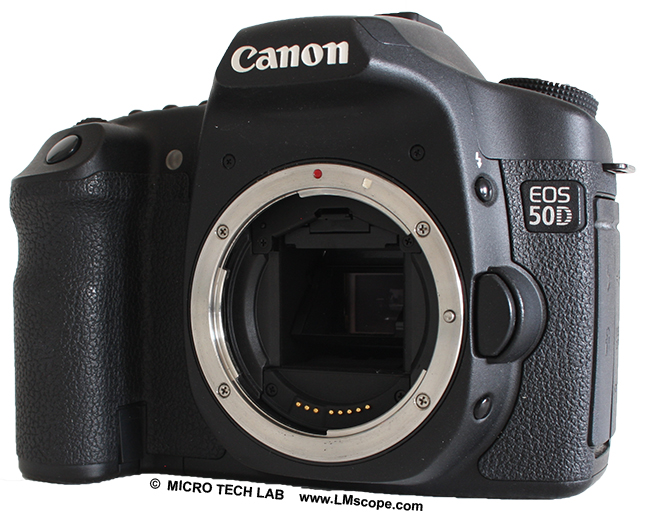 body Canon EOS 50D on microscope