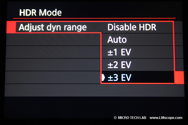 Canon DSLR menu HDR mode activar