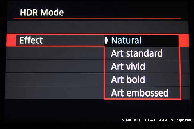 Menüpunkt HDR Effekte Canon DSLR