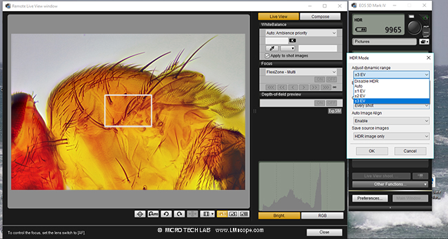 Canon EOS Utility HDR moce for microscopy