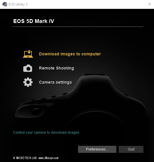EOS Utility Remote software pour Canon DLSR et camera hybride directe