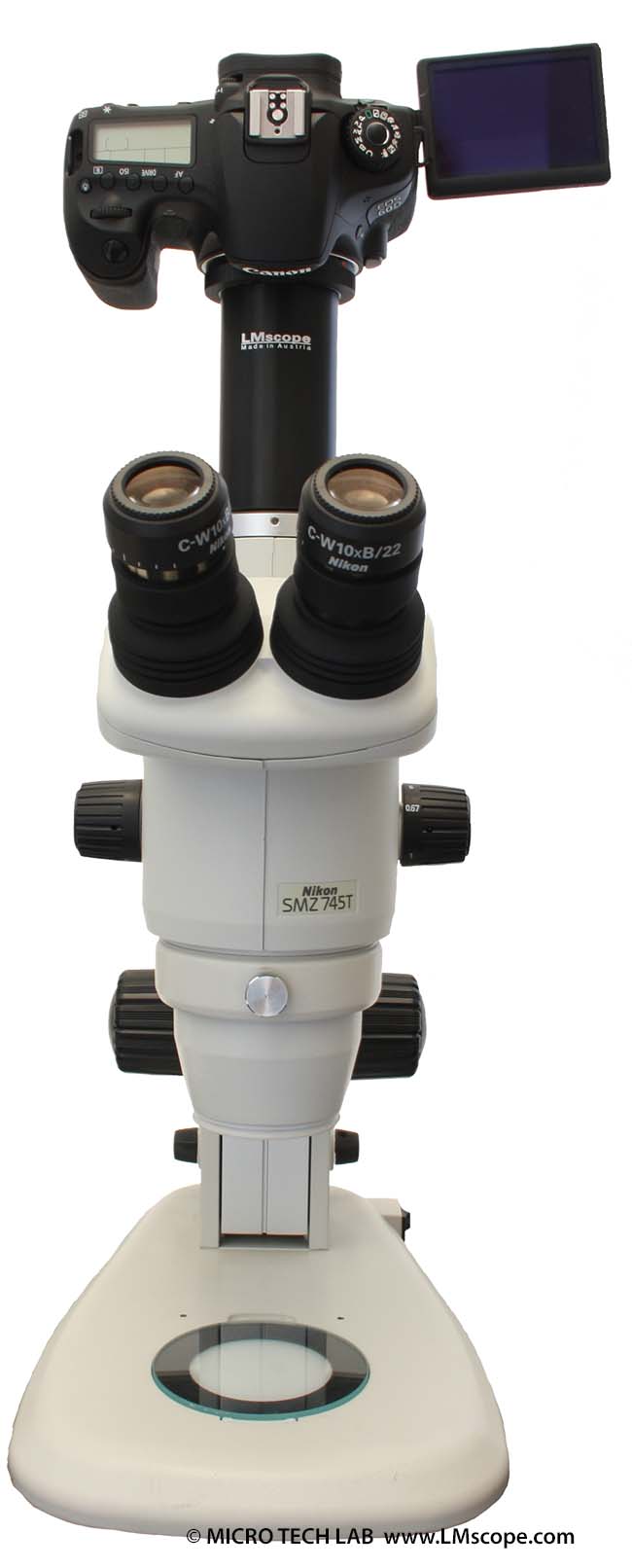 Canon EOS 60D and Nikon SMZ745T microscope