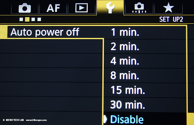 Mikroskopkamera EOS 7DII auto power off