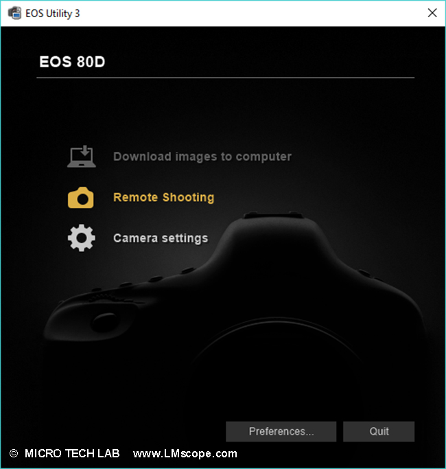 Canon EOS 80D Utility Remote Software fr Mikroskopie