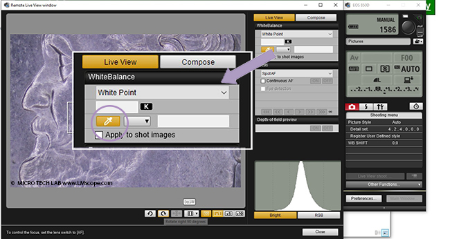 Canon EOS Utiltiy Software White Balance with pipette function