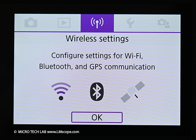 Wifi Settings auf der Canon EOS 850D DSLR Mikroskopkamera