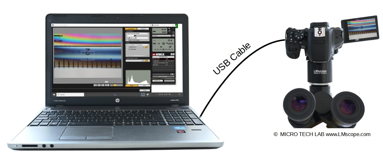 Canon EOS as a microscope camera: Canon EOS Utility USB connection to PC Notebook Remote Software