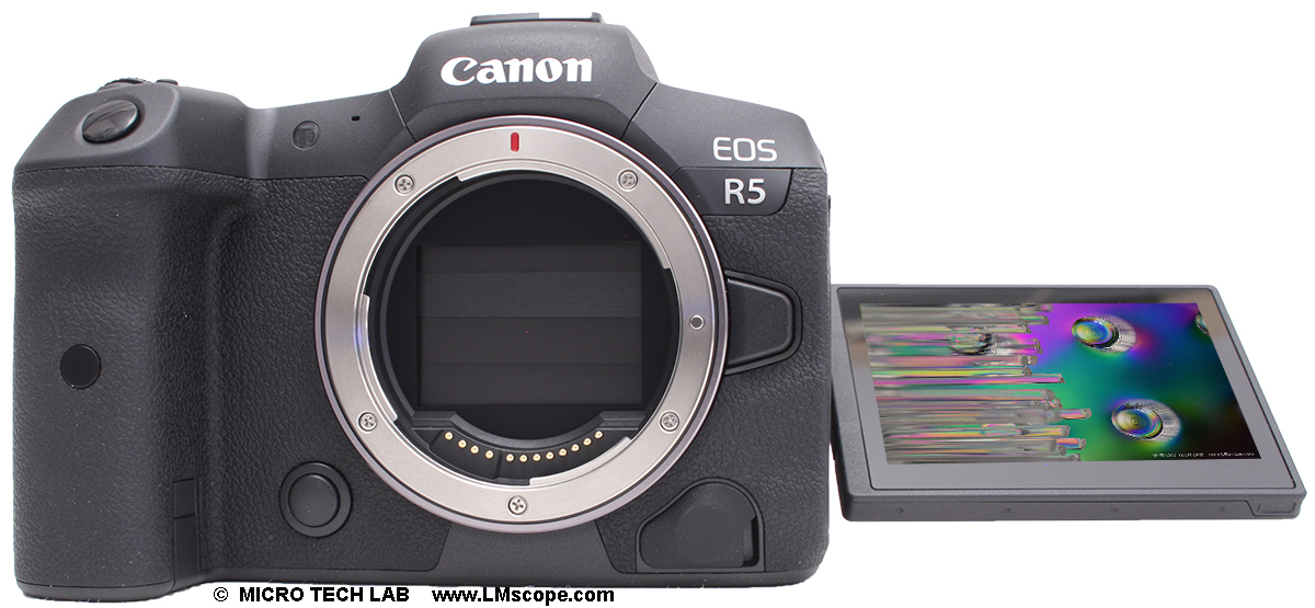 camera microscope haute qualite Canon EOS R5 ecran tactile mobile