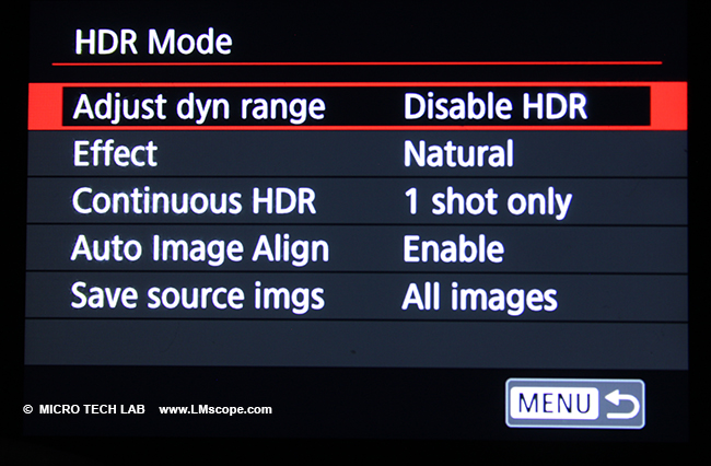 menu: Canon EOS R: HDR mode