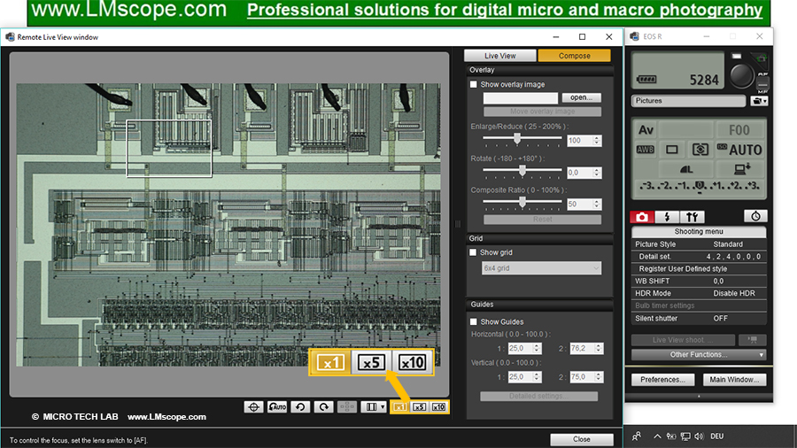 fonction de grossissement Canon EOS Utility