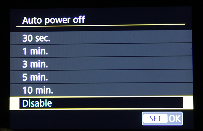 Menu: Canon EOS R Auto power off