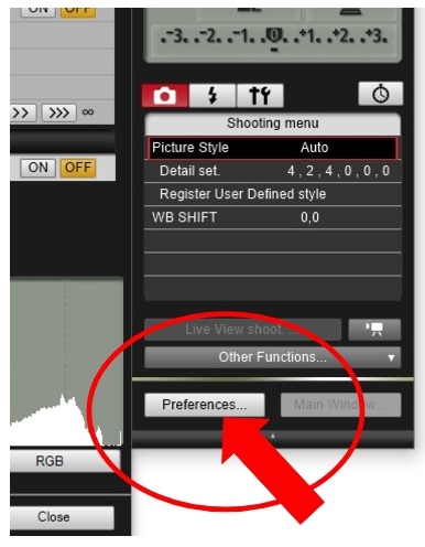Canon EOS Utility Software Preferences Voreinstellungen DSLR DSLM