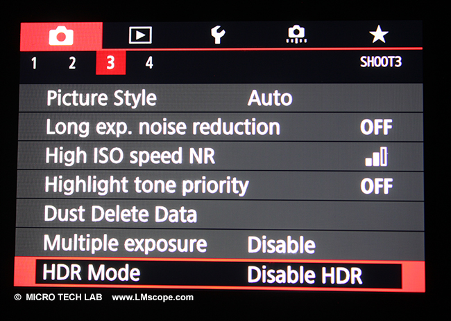 Canon Mikroskopkamera HDR Funktion