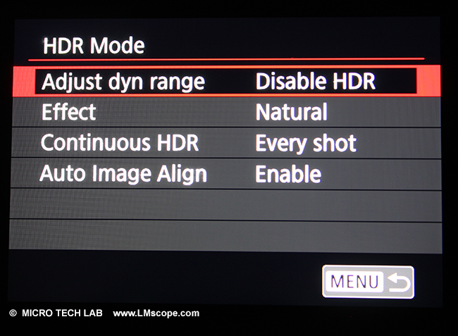 Canon HDR Funktion DSLR Mikroskopkamera