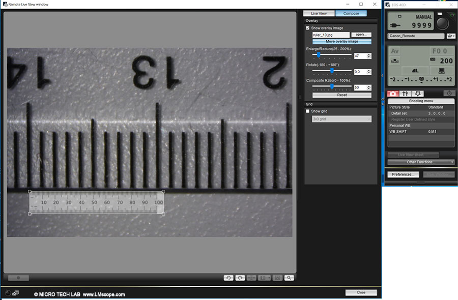 calibration for length measurement in overlay mode