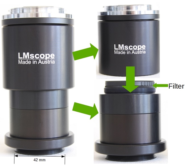 filtre optique polarisation adaptateur avec filtre integre microscope